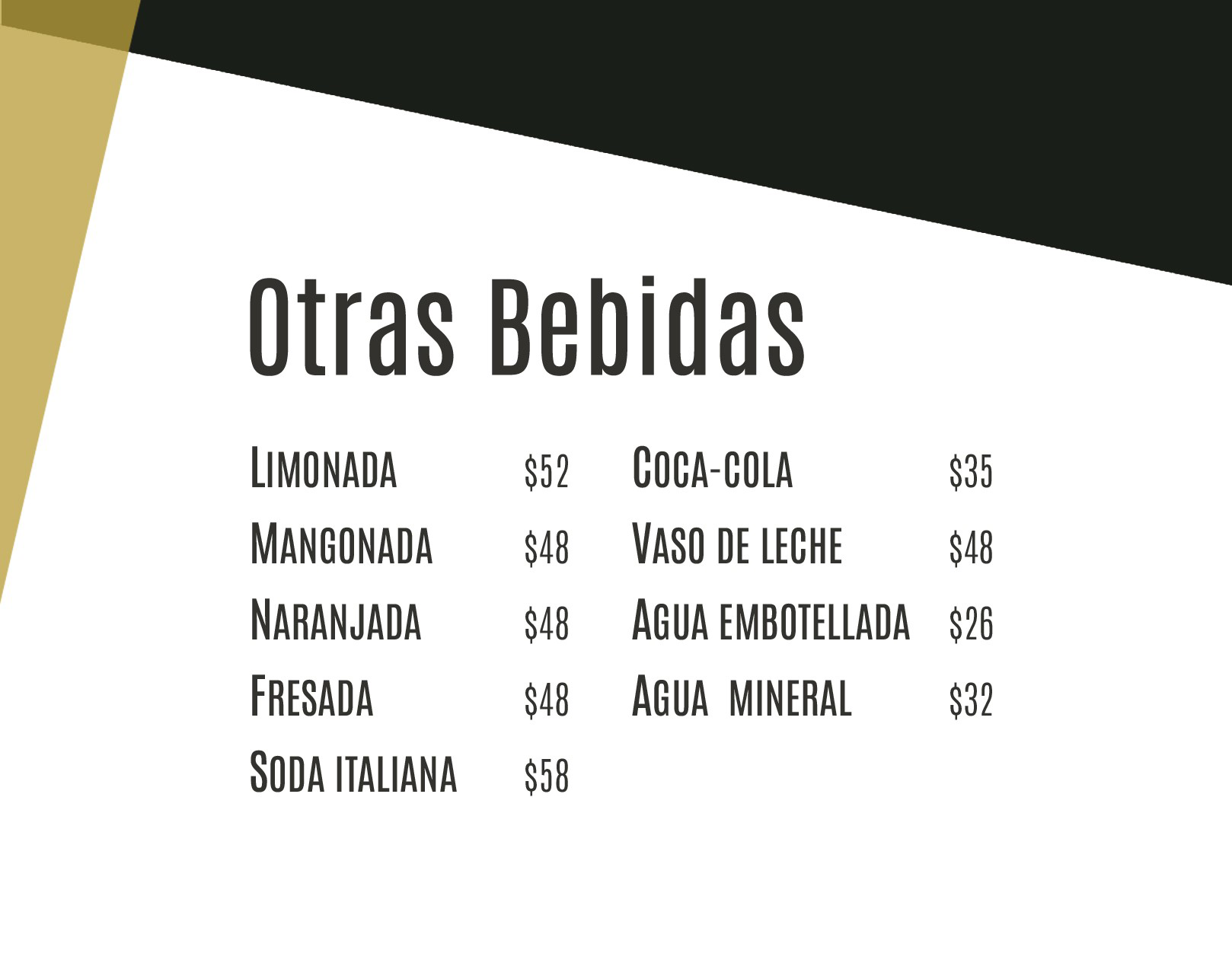variedad de bebidas refrescantes para los mas tradicionales